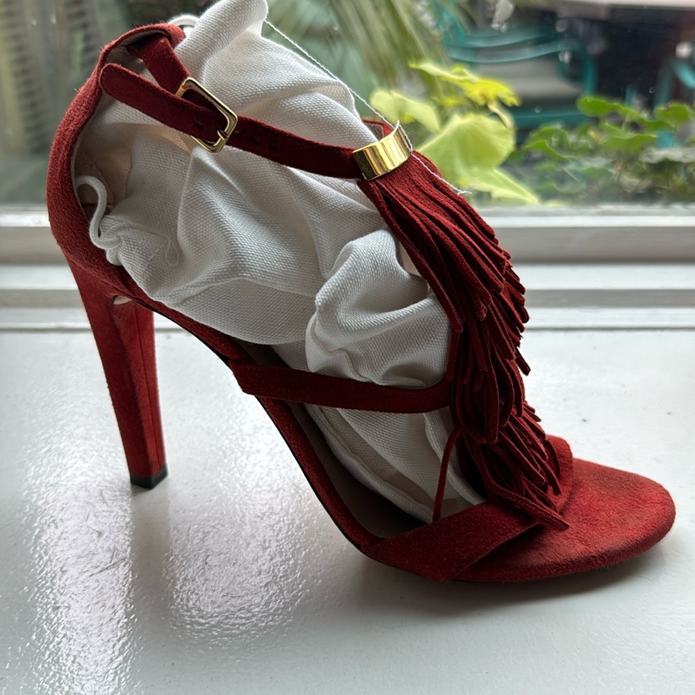 Chloe suede fringe slingbacks